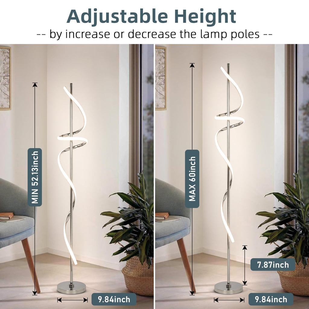 Modern Floor Lamp with Remote Control, Dimmable LED Floor Lamp, 48W Spiral Floor Light with 3 Color Temperatures