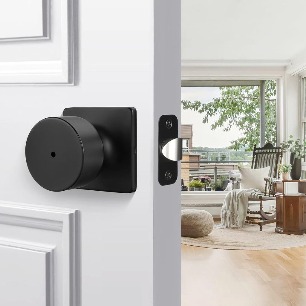 Matte Black Door Knobs Interior, Privacy Bedroom Door Knob with Lock, Black Interior Door Knobs Bathroom 6 Pack