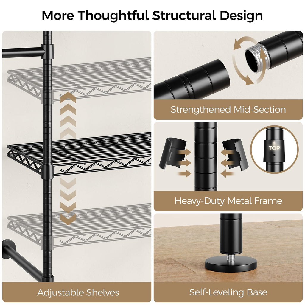 Closet Organizers and Storage, 2-Row Heavy Duty Garment Rack Clothes Rack for Hanging Clothes, Wall Mounted Closet