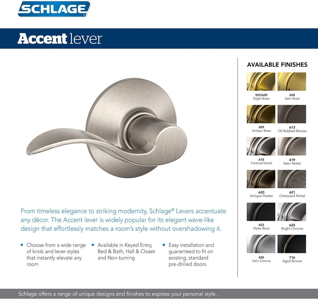 ACC 505 Accent Door Lever, Keyed Entry Lock, Bright Brass