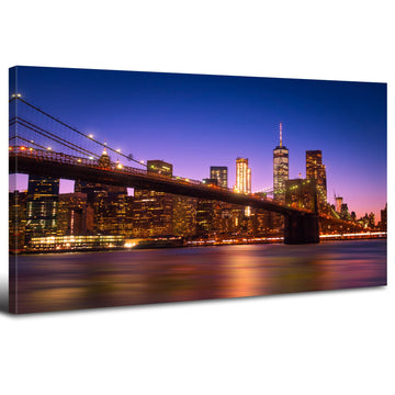 Brooklyn Bridge Wall New York Decor NYC Skyline Wall City Picture Living Room Cityscape Night View Painting Canvas