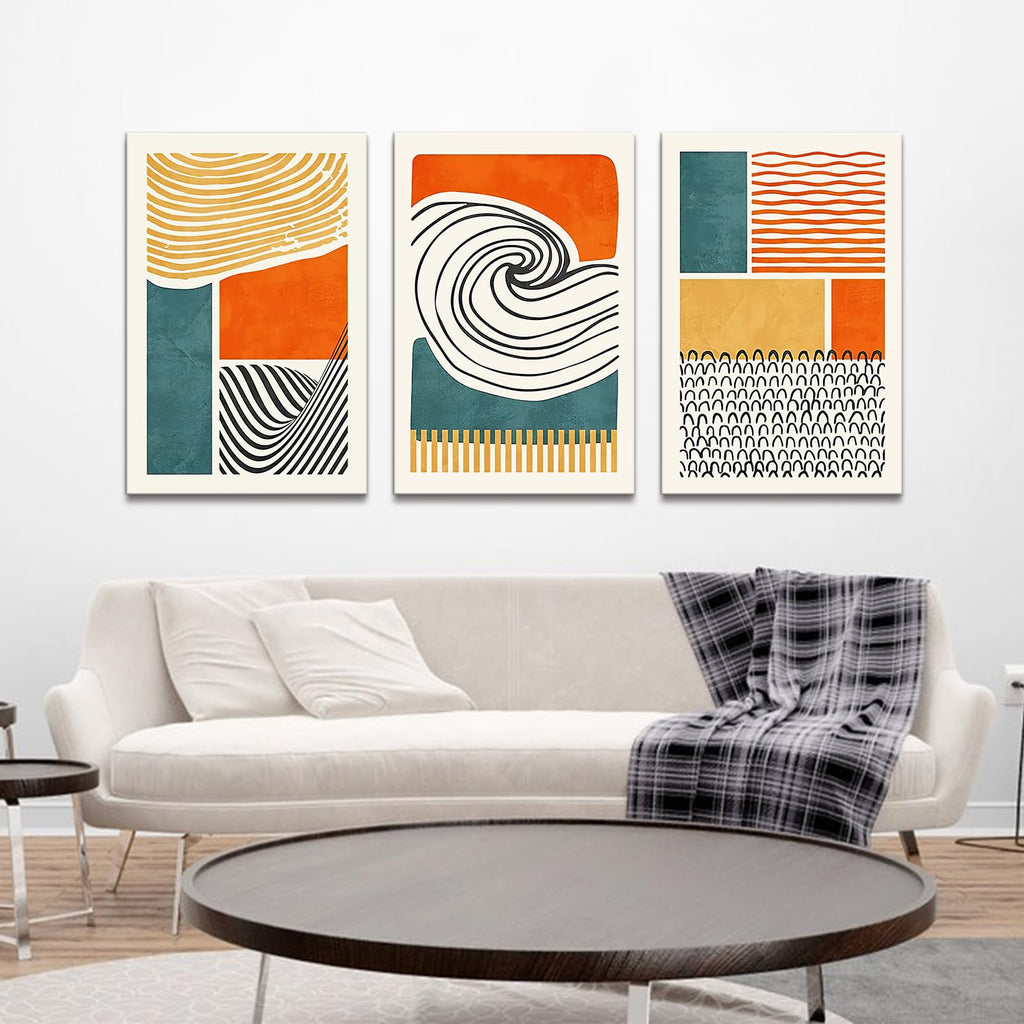 Boho Wall Art Mid Century Modern Wall Decor Abstract Color Block Geometric Canvas Prints Paintings Colorful Simple