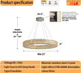 Led Ring Crystal Chandelier, Modern Dimmable Chandeliers Lighting and Hanging Adjustable, LED Round Ceiling Light for Dining Room Living Room 24" Silver A122-B0CHM6DPJ3