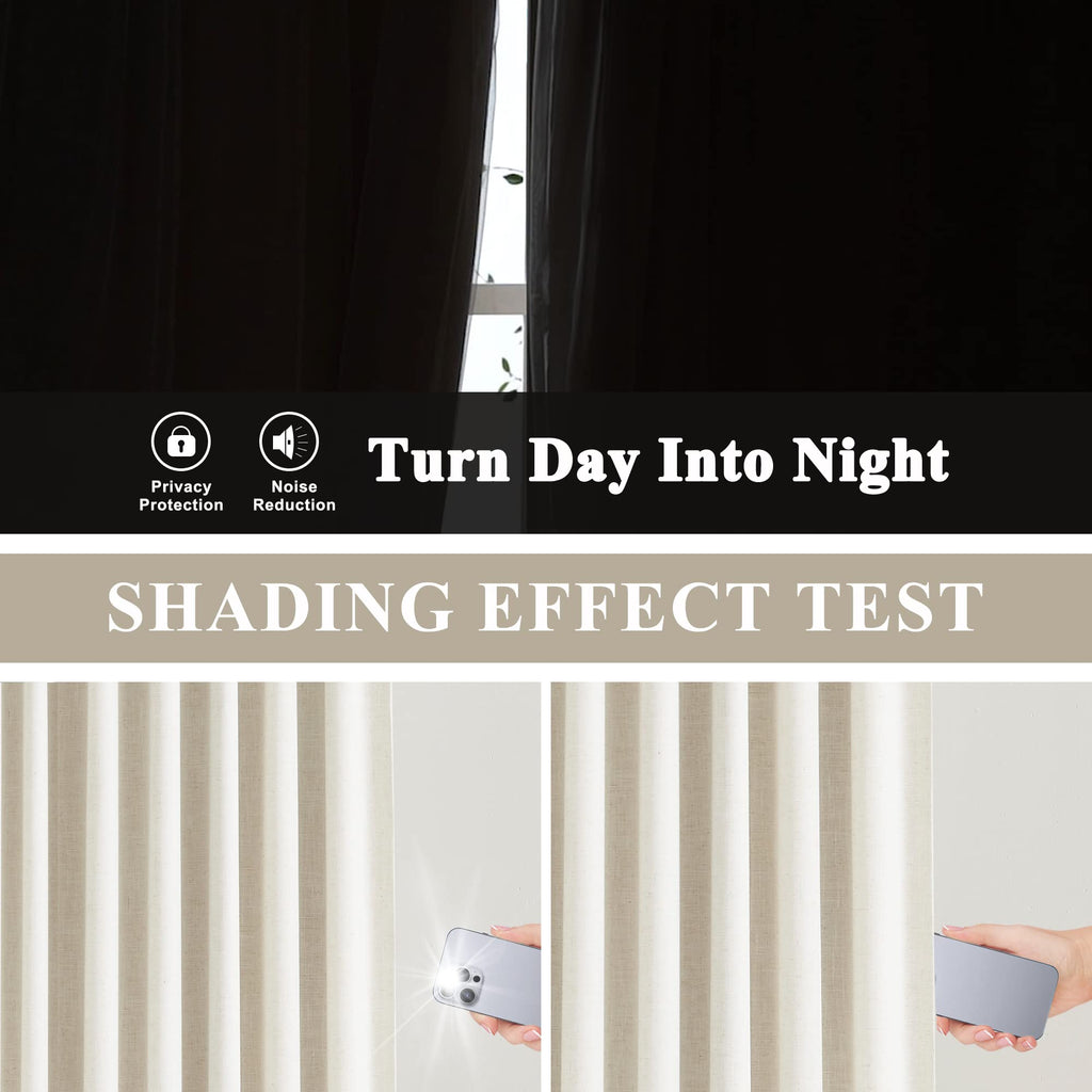 Natural Pinch Pleated Full Blackout Curtains Linen Blended Room Darkening Window Curtains 120 inch Bedroom Thermal
