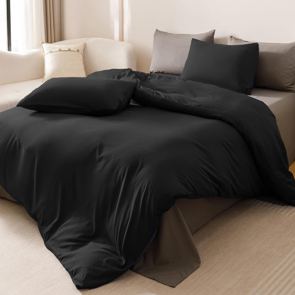 Black Comforters Set Women Men Solid Black Bedding Set Soft Breathable Lightweight Durable