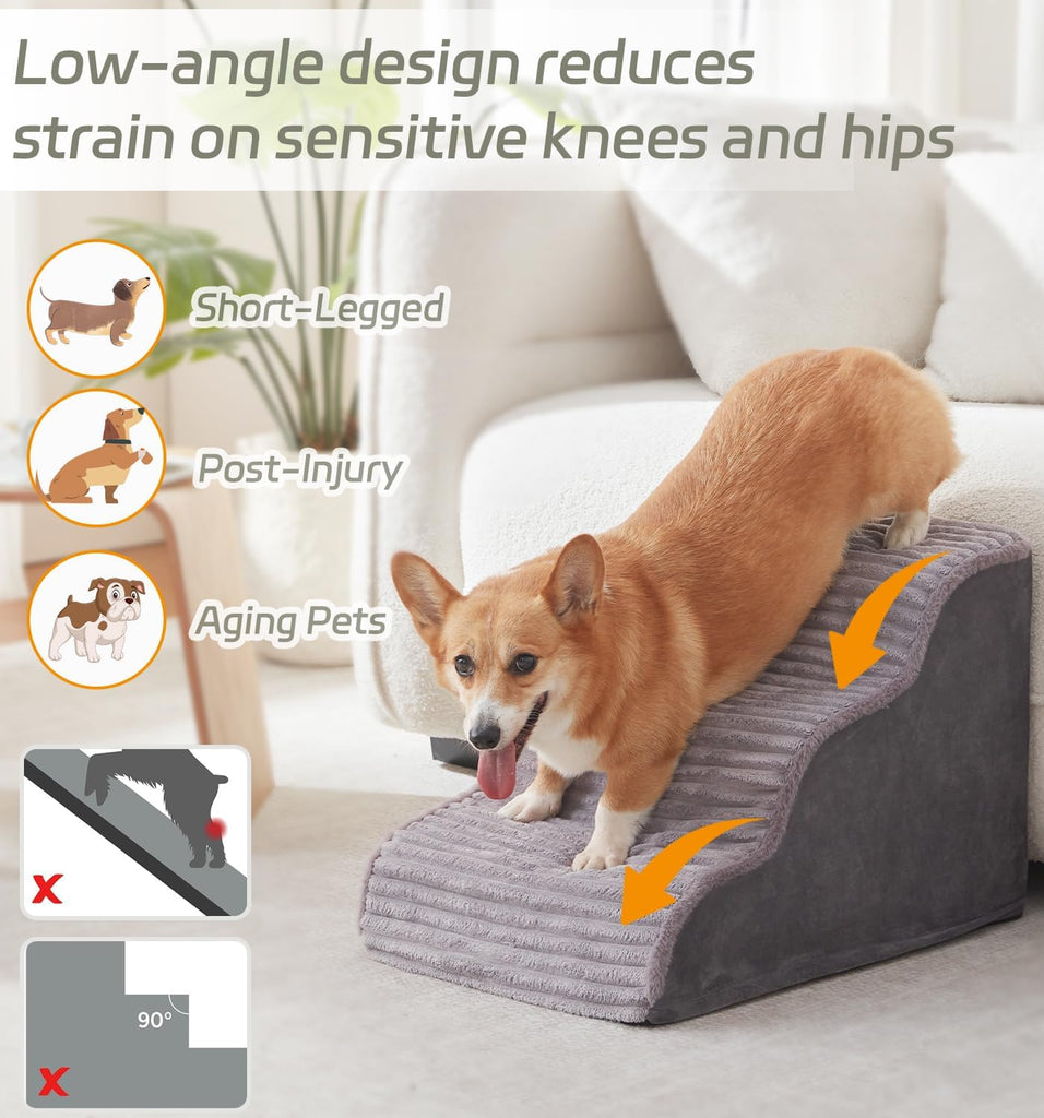 Dog Stairs for Small Dogs & Cats 22.5" H, High Density Foam Dog Steps Ramp for High Bed and Couch, Pet Stairs