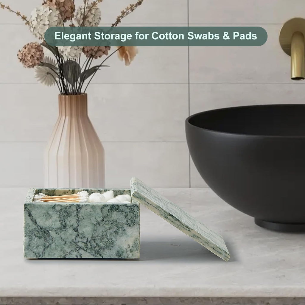 Natural Marble Storage Box with Lid, Rectangular Organizer for Jewelry