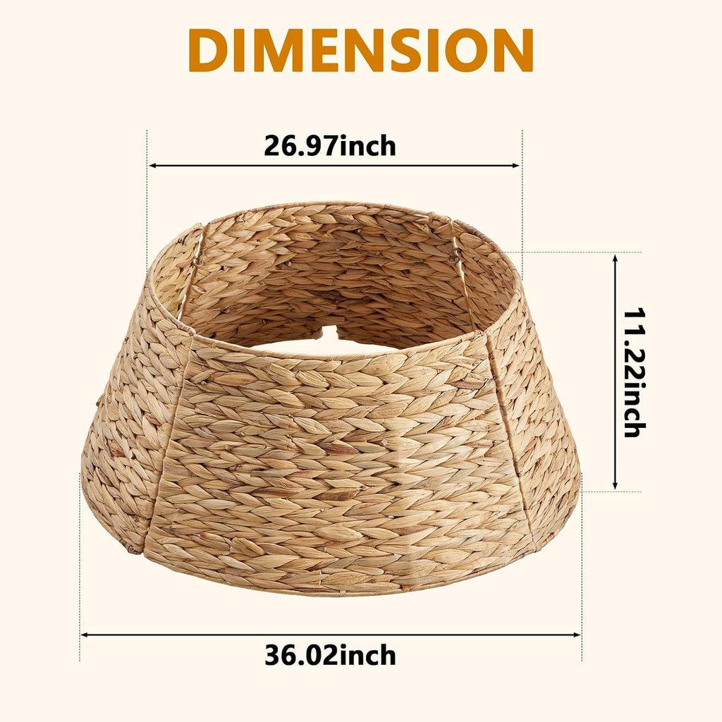 36-inch Christmas Tree Collar for 8-11ft Trees, Woven Hyacinth Rattan 4-Panel Collar w/Cord Access Hole & Easy Lock