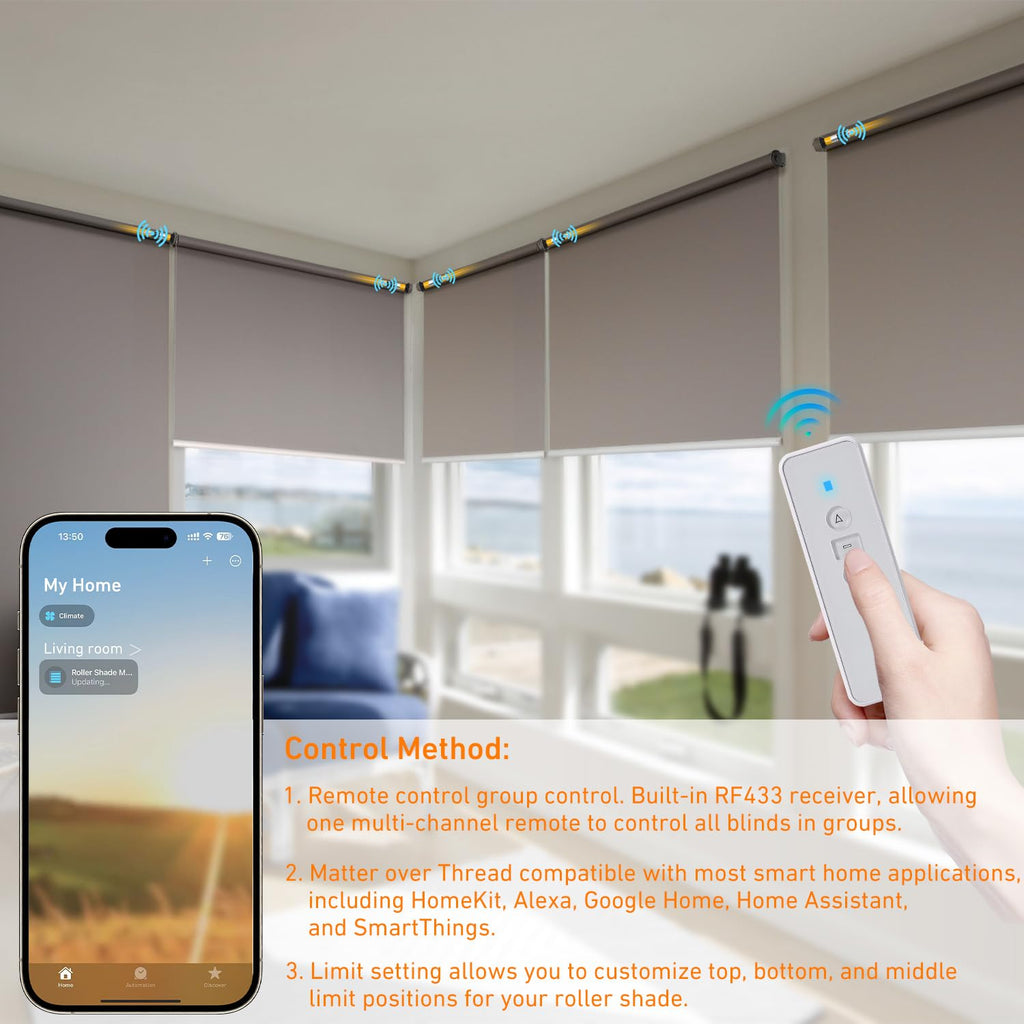 Matter Roller Shade Motor - Expand Your Smart Home - Single Pack for 1.5" Shade Tube - Work with HomeKit, Alexa