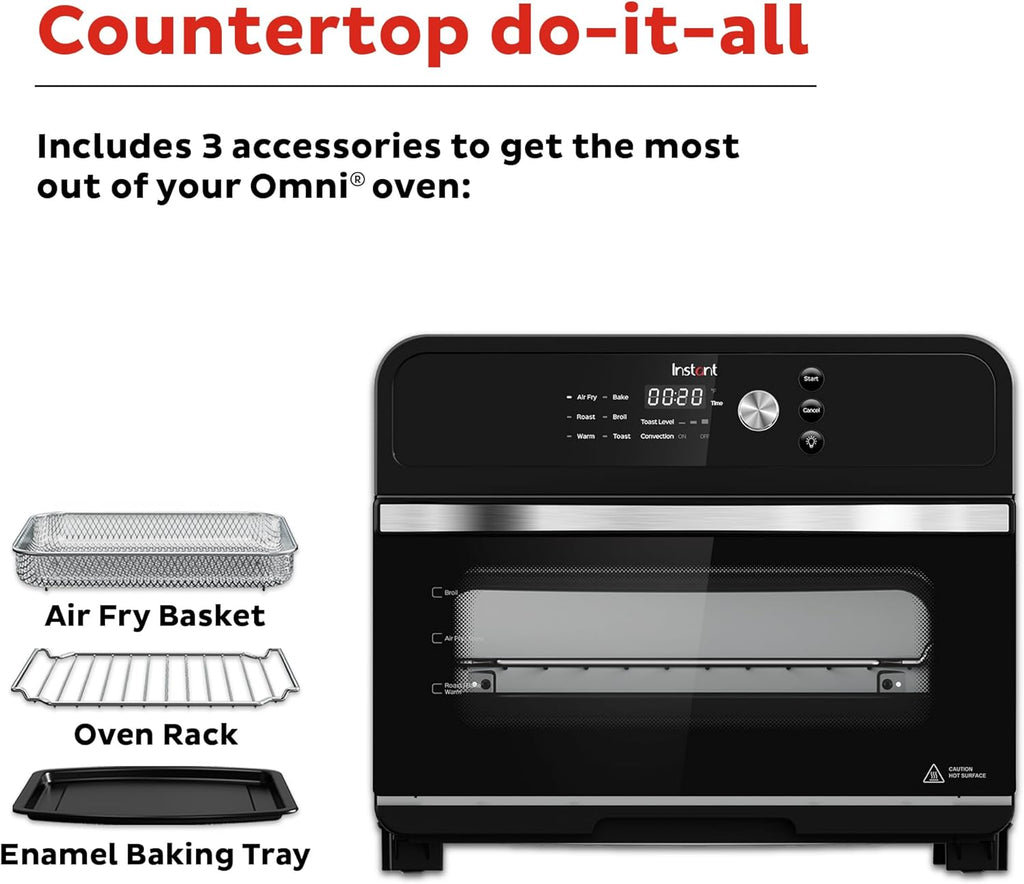 Omni 19QT/18L Toaster Oven Air Fryer, 7-in-1 Functions, Fits 12" Pizza, Crisps, Broils, Bakes, Roasts, Toasts, Warms