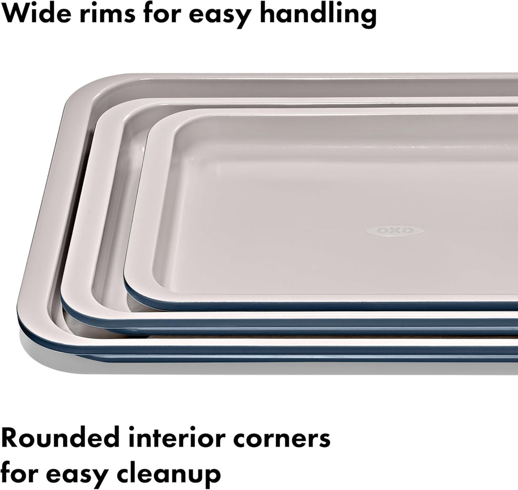 Good Grips Non-Stick Pro Ceramic Coated Metal Bakeware 3-Piece Sheet Pan Set - Storm Blue