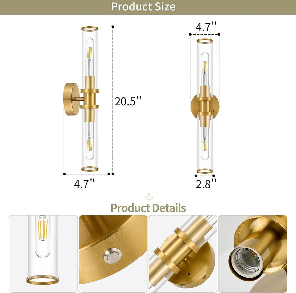 8000mAh Wireless Wall Sconces with Remote Control, Battery Operated Wall Sconce Set of 2 with Timer, Gold