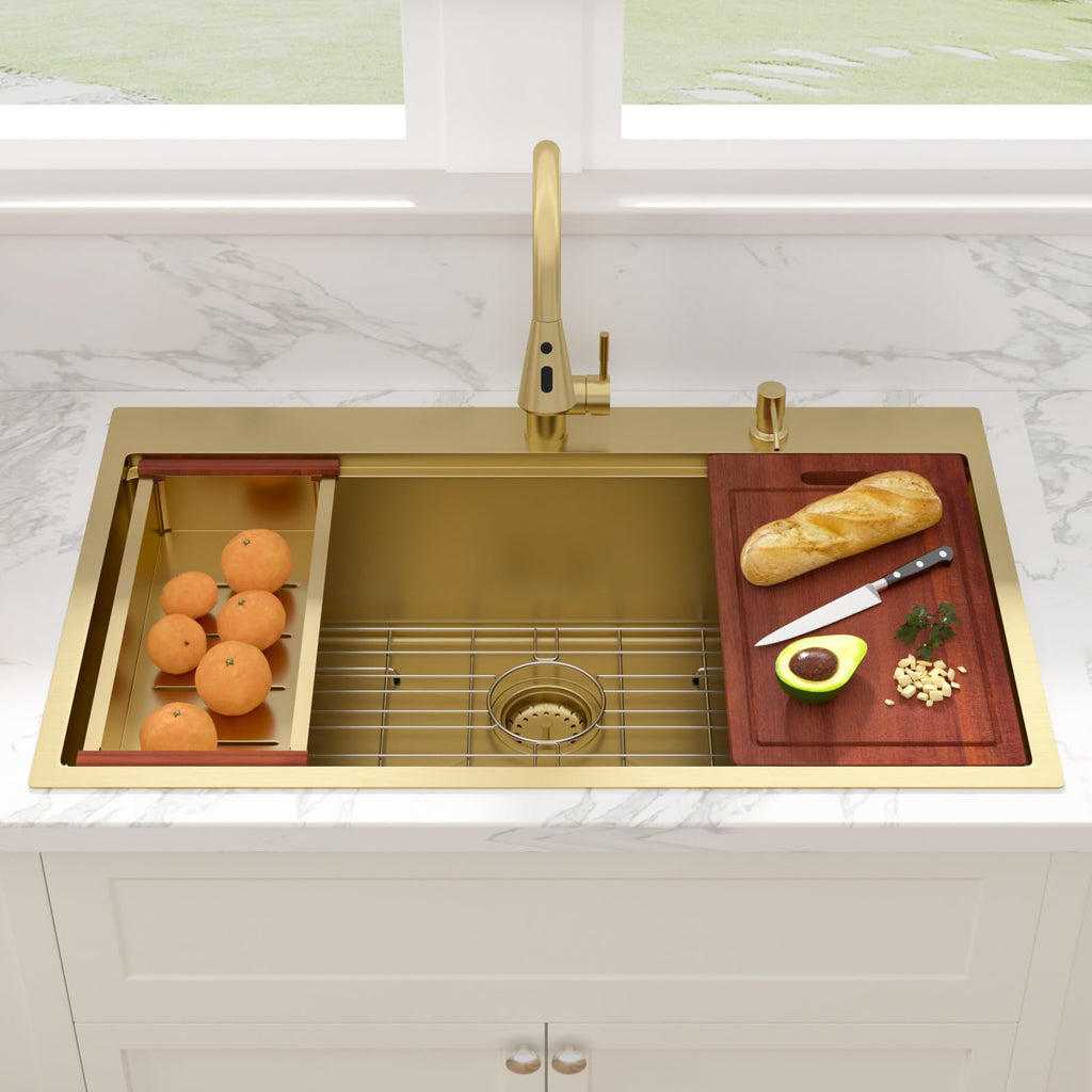 Gold Drop Sink Workstation Topmount 36x22 Inch Sinks