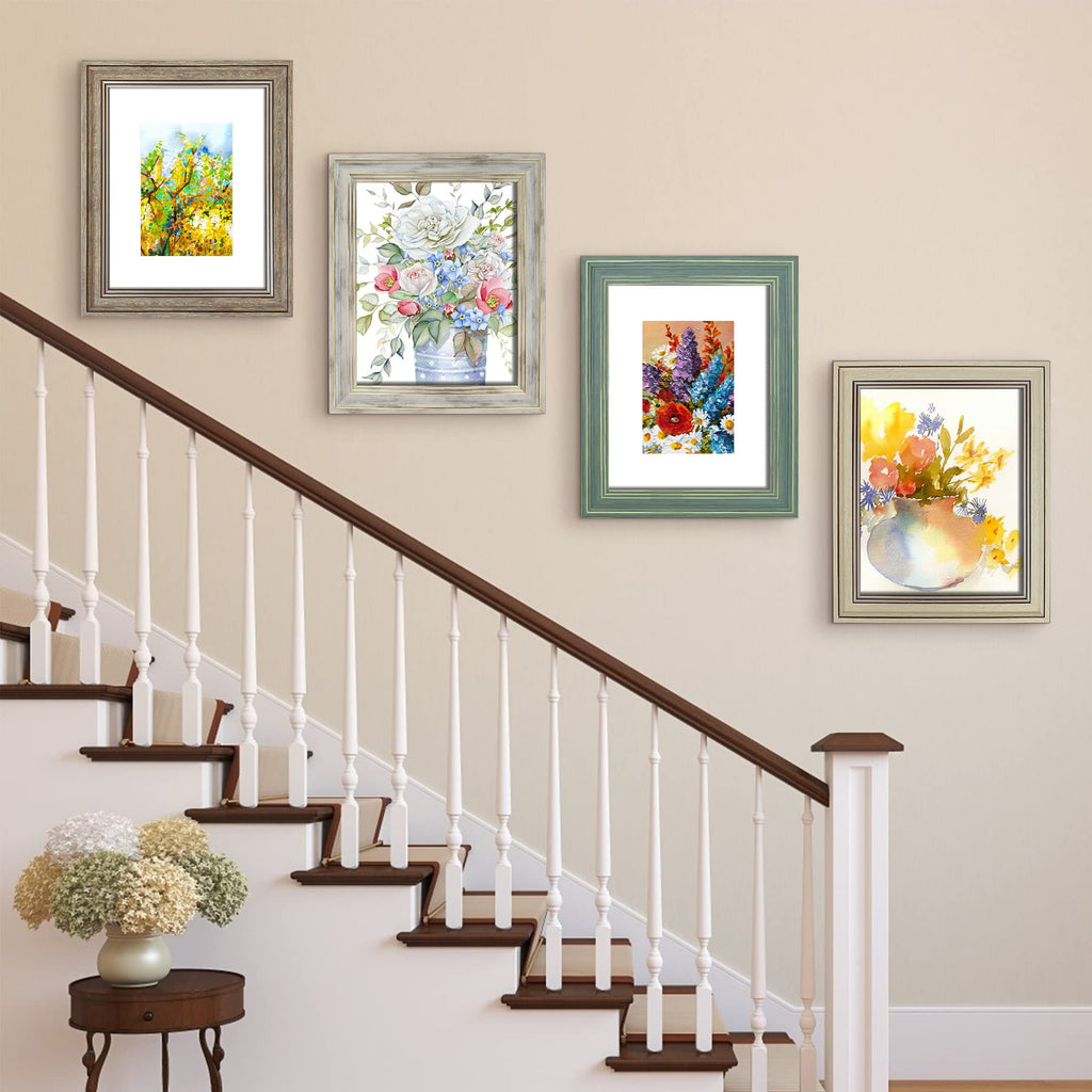 8x10 Picture Frame Set of 4, Rustic Farmhouse Picture Frames for Table or Wall Hanging