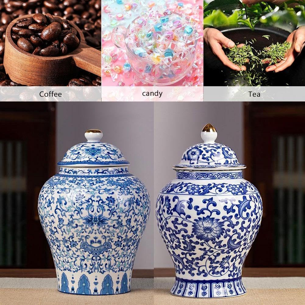 Chinoiserie Blue White Ginger Jars, Porcelain Jar Tea Storage, Ceramic Decorative Ginger Jar With Lid, Chinoiserie