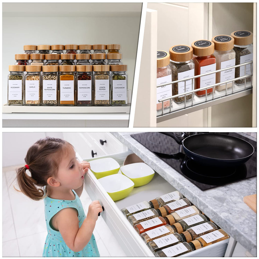 Spice Jars with Label 24Pcs,Seasoning Containers,Glass Spice Jars with Bamboo Lids,Kitchen Essentials,Spices