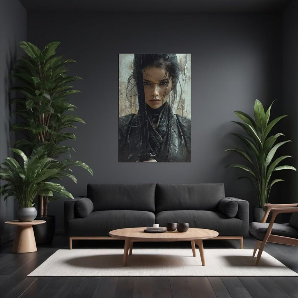 Japanese Female Samurai Wall Art Woman Fight Painting Canvas Prints Warrior Figure Pictures Bushido Posters Japanese