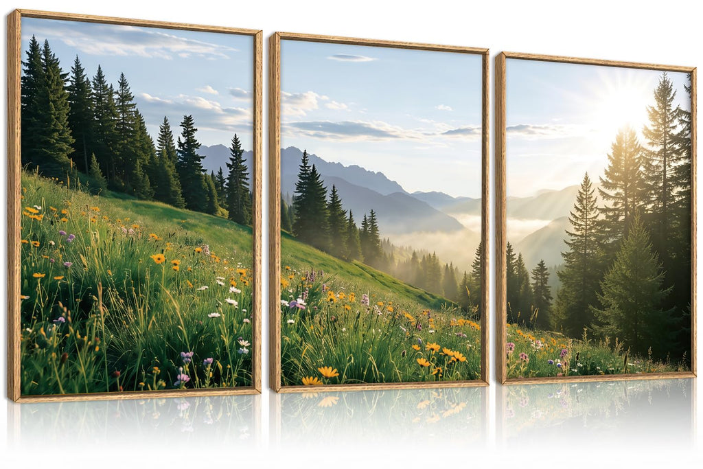 Sun Mountains Forest Wall Art, Landscape Nature Wall Decor