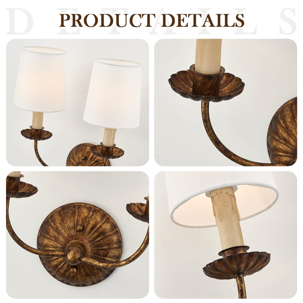 Fabric Wall Sconces Antique Brushed Brass Wall Lights with Melted Candle Classic Mid Century Wall Lamp
