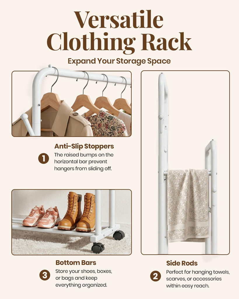 Double Rods Clothing Rack for Hanging Clothes, Portable Wardrobe Closet Rack, Metal Garment Rack with Rolling Wheels