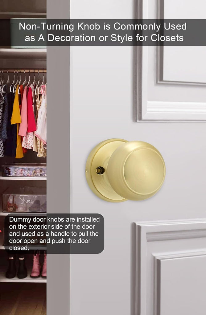2 Pieces Gold Dummy Door Knobs, No-Turning Door Dummy Knob