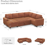 Belffin Corduroy Sleeper Sofa Bed with Storage Chaise Modular Sectional Sofa Couch with Pull Out Bed L Shaped