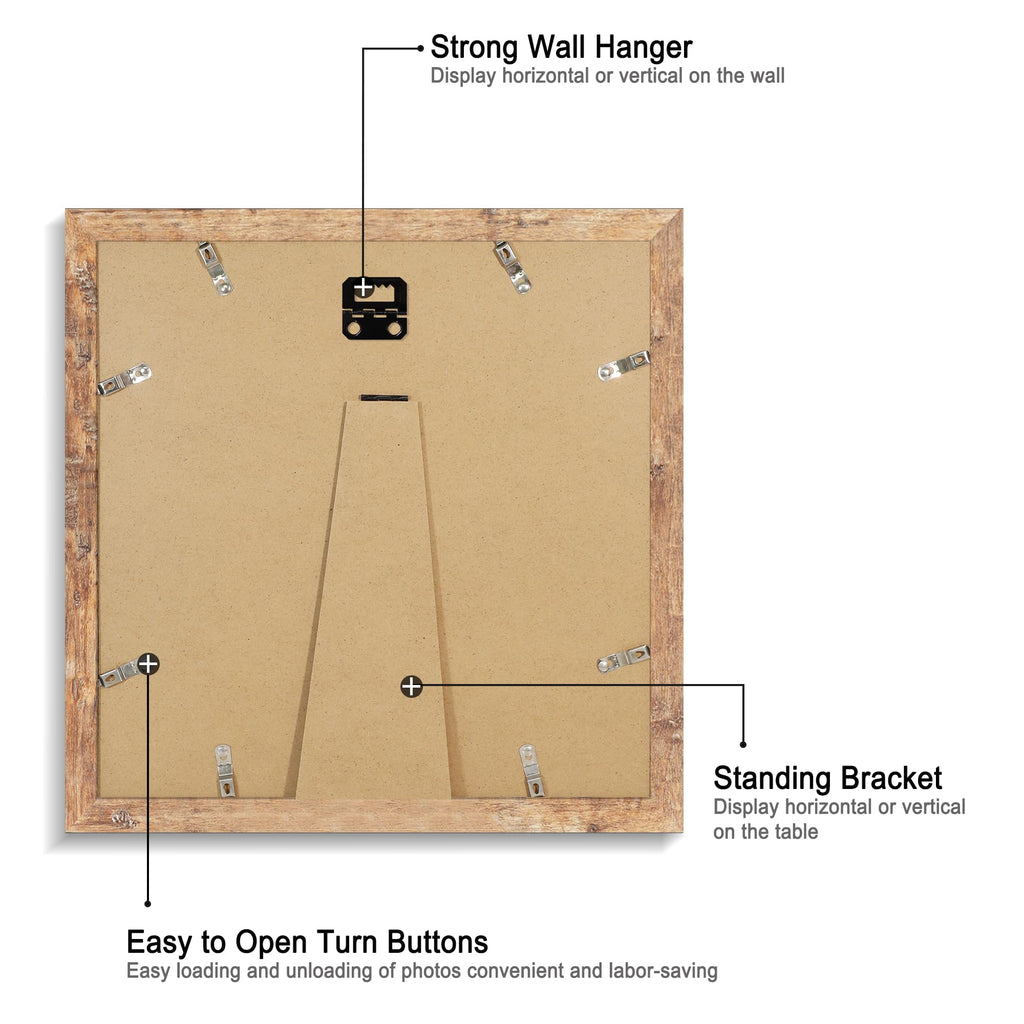 12x12 Picture Frame with HD Tempered Glass, Display Pictures 8x8 with Mat or 12 x 12 Without Mat, Wood Photo Frames
