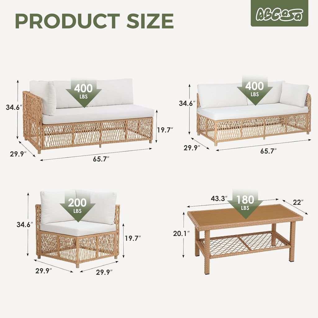 Patio Furniture Set with Waterproof Cover & Water Resistant Fabric | 6 Seats Wicker Outdoor Sectional Furniture Set