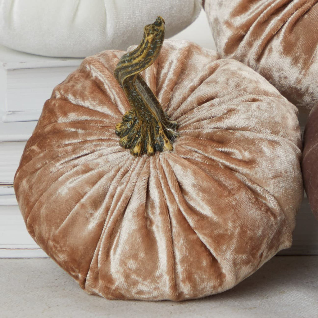 Set of 4, small velvet pumpkins, taupe decor, neutral bowl filler, year round mantel decor, autumn cozy gift for