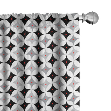 Mid Century Window Curtains Pack of 2, Retro Styled Atomic Composition Vintage Diamond Line Pattern, Lightweight Set