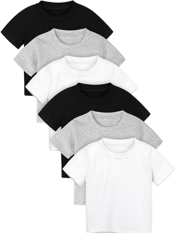 6 Pack Baby Toddler Boys Solid Short-Sleeve Tee Shirts Infant Cotton T-Shirt with Crew Neck for Toddlers