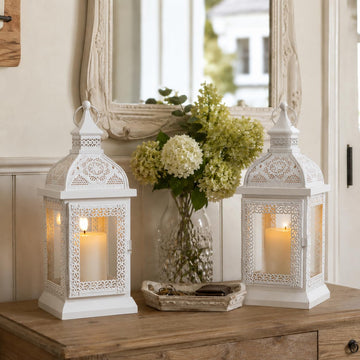 Set of 2 Farmhouse Lantern 13'' H Decorative Outdoor Lantern Cream