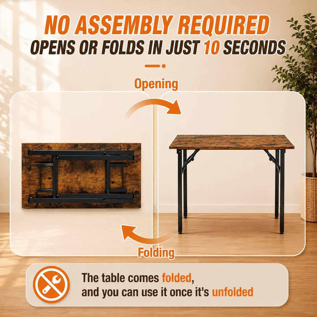 Folding Table Computer Desk - 43.3" No Assembly Folding Desk Design and Foldable Office Desk, Small Desk, Compact