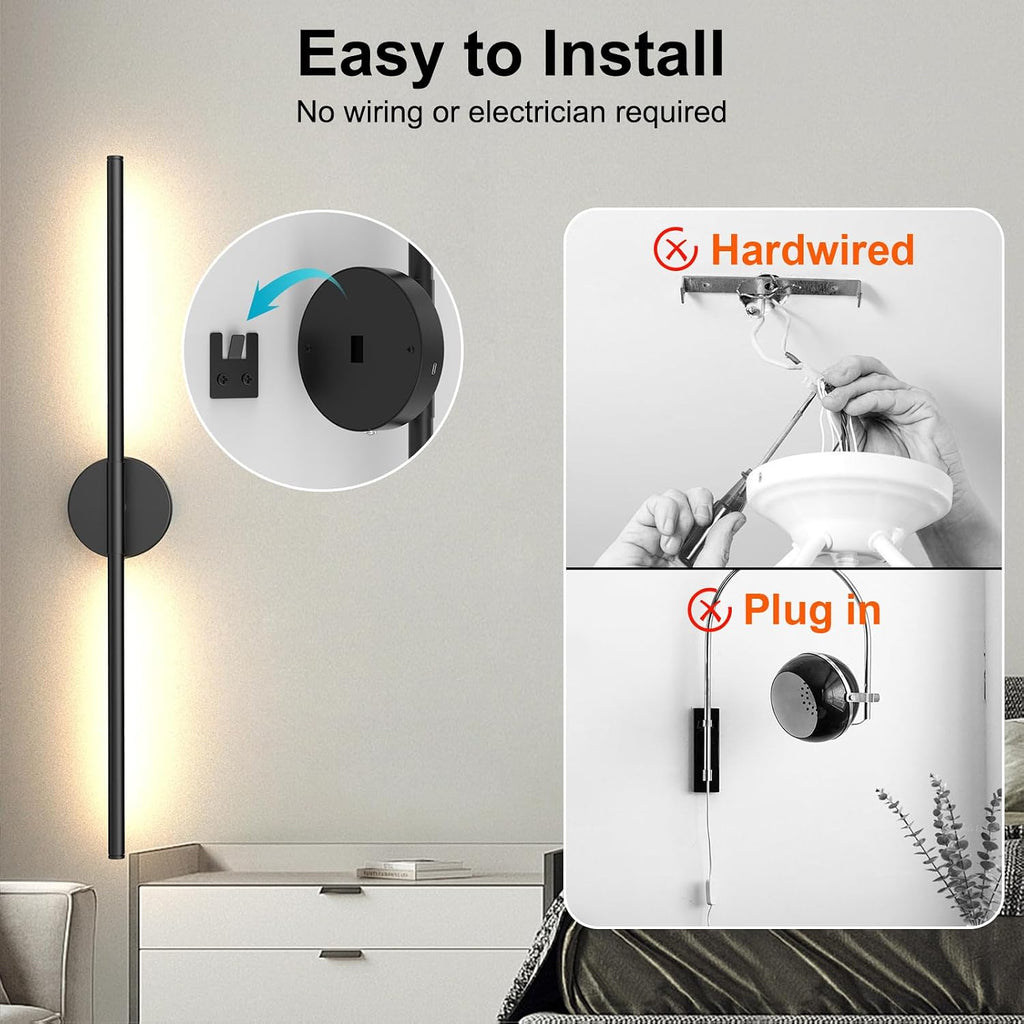 Battery Operated Wall Sconces Set of Two, Rechargeable Wall Lights with Remote Control, Dimmable 3000K-6000K LED Wall