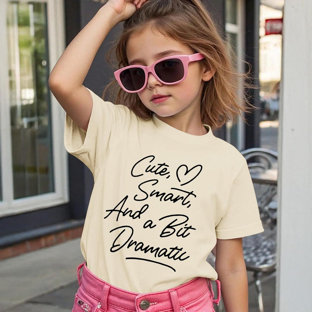 Girls Graphic Tees Cute Preppy Funny T Shirt A Little Bit Dramatic Shirt Kids Letter Print Summer Short Sleeve Tops