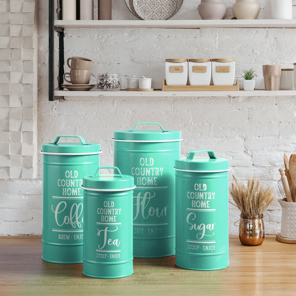 Teal Canisters Counter, Airtight Kitchen Canisters for Countertop, Flour and Sugar Containers, Tea Coffee Sugar