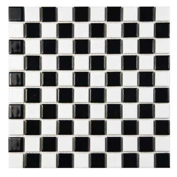 Checkerboard Square Glossy 12x12 Porcelain Mosaic Tile - Floor and Wall Tile Backsplash, Accent Walls (10 Pieces, 10