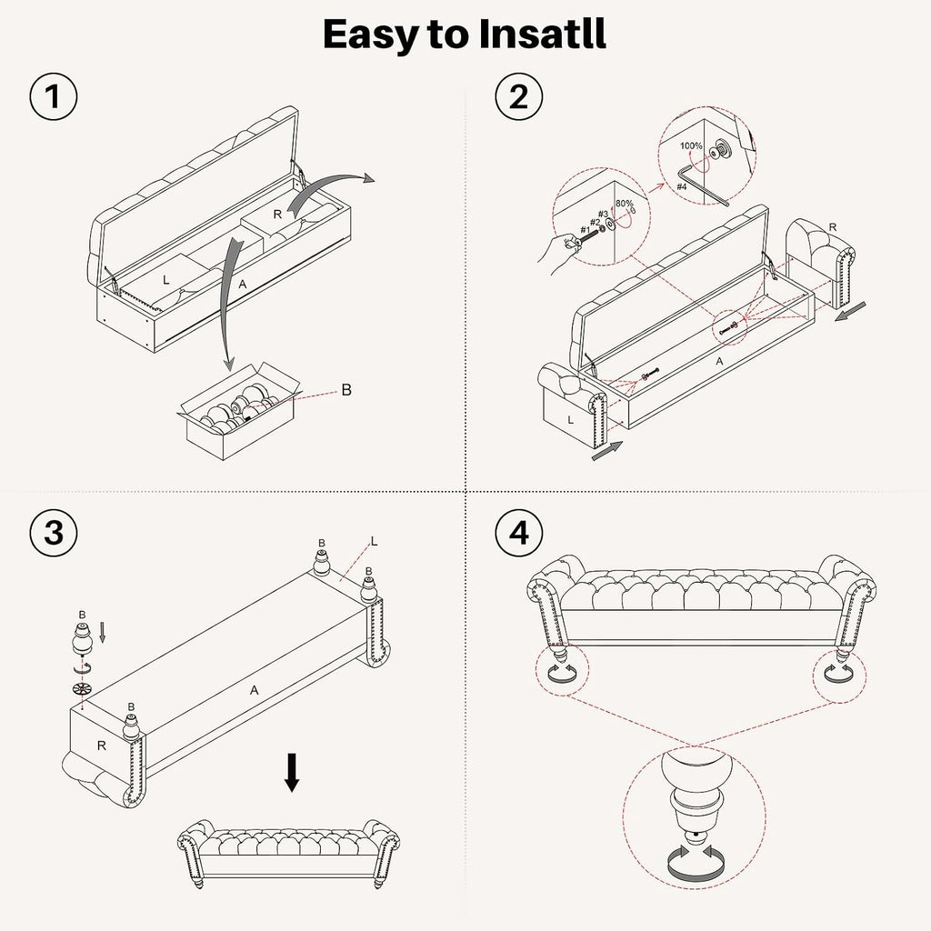 67" Storage Bench , Linen Upholstered, Beige | King Size End of Bedroom Bed Bench Ottoman with Tufted Cushioned