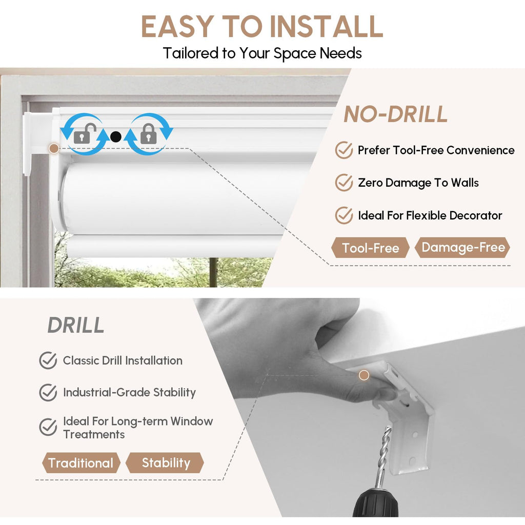 No Drill Motorized Blinds with Remote, 100% Blackout Roller Shades