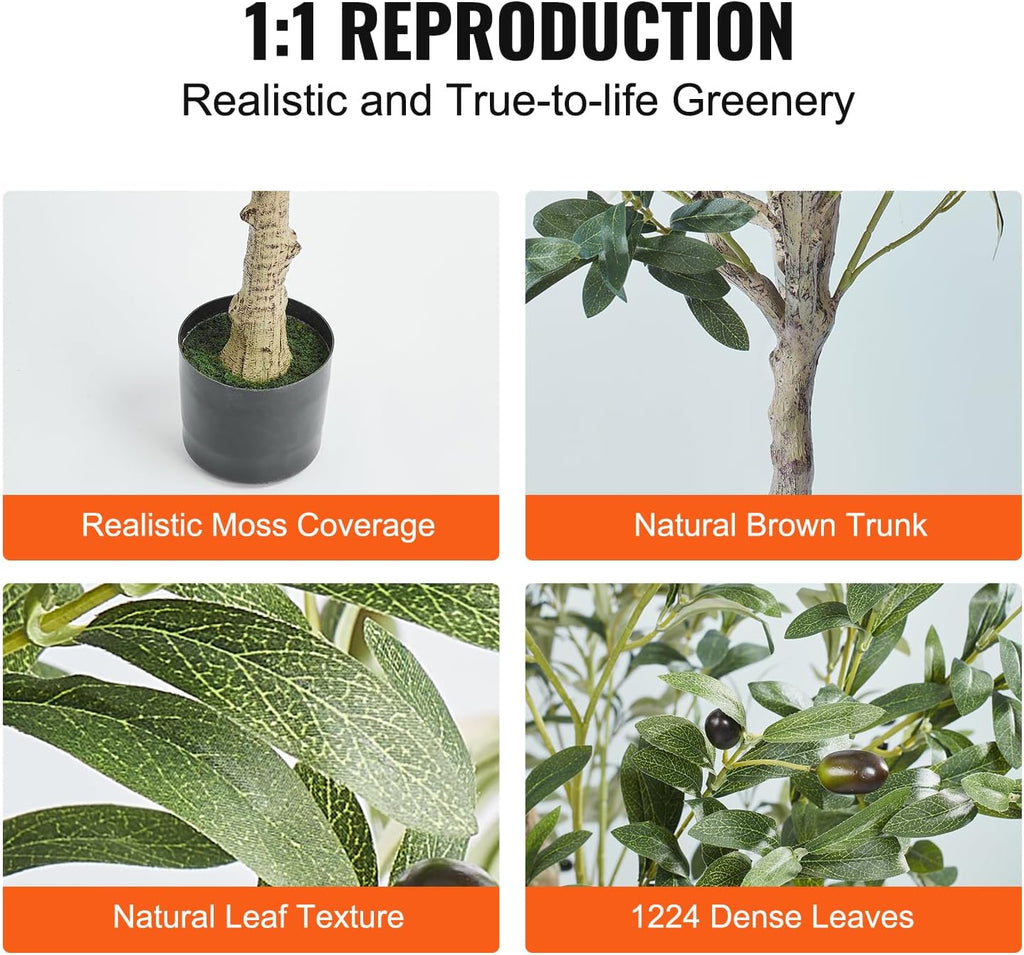 Artificial Olive Tree, 6 FT Tall Faux Plant, Secure PE Material & Anti-Tip Tilt Protection Low-Maintenance Plant