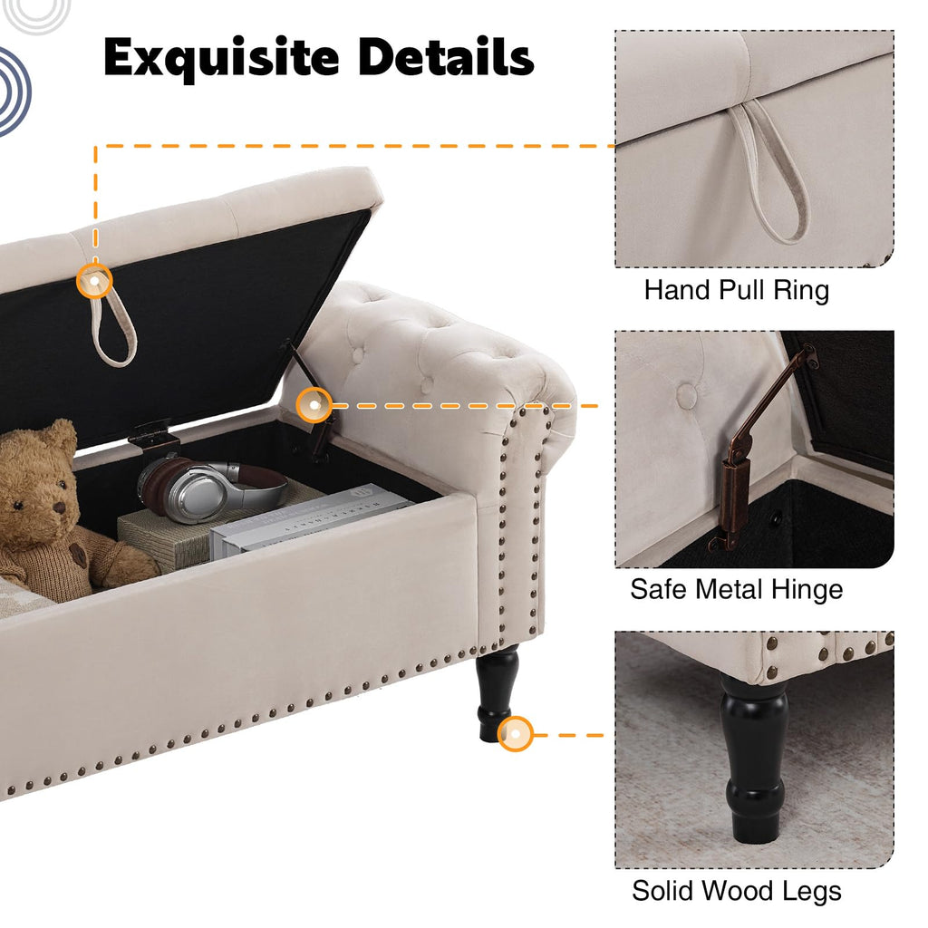 End of Bed Storage Bench Queen Size, 51'' Storage Bench End of Bed, Upholstered Velvet Tufted Storage Ottoman Benches