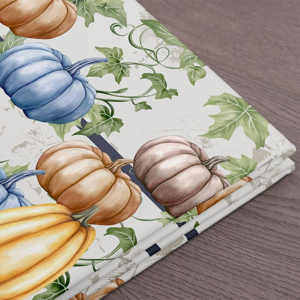 Pumpkin Fabric by The Yard, Fall Leaves Upholstery, Black Stripes Cartoon