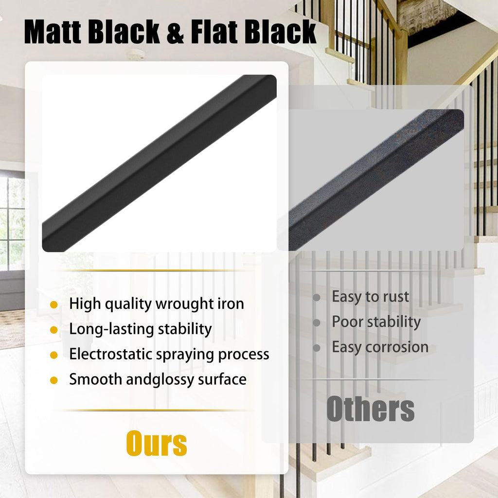 15 Pcs Iron Balusters for Staircase, 1/2" x 44" Wrought Iron Baluster, Square Metal Balusters Hollow Straight Iron