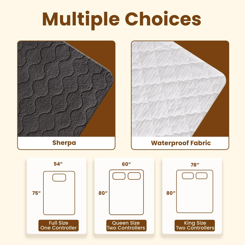 Electric Heated Mattress Pads Queen Size Dual Controllers 60"×80" Waterproof Bed Warmer 21" Deep Pocket 10 Heat