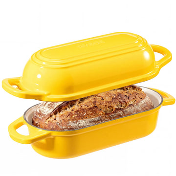 Oval Dutch Oven for Bread Baking,11.3x5 Enameled Cast Iron Bread Pan,Yellow