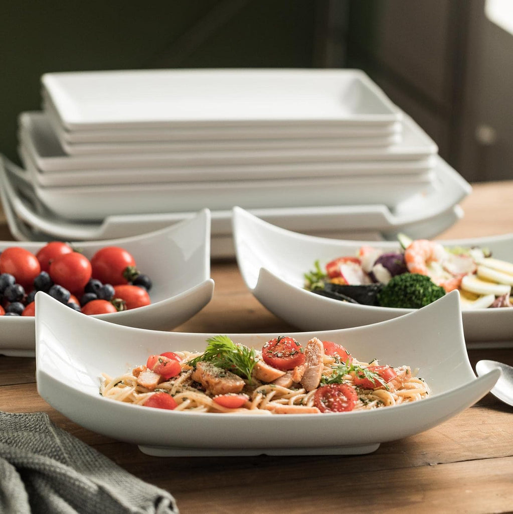 12 Inch White Porcelain Serving Platter Dishes Set of 3 Deep Bowl | Large capacity, heat resistant, curved anti-spill