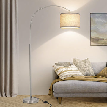 Silver Floor Lamp, Arc Floor Lamp with Adjustable Head and Pedal Switch