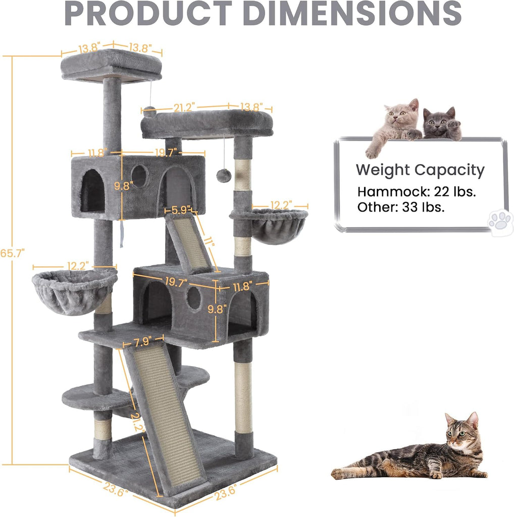 65in Larger Cat Tree Tower Condo for Indoor Kitties/Multi-Level Furniture Activity Center with Wide Base/Cozy Plush