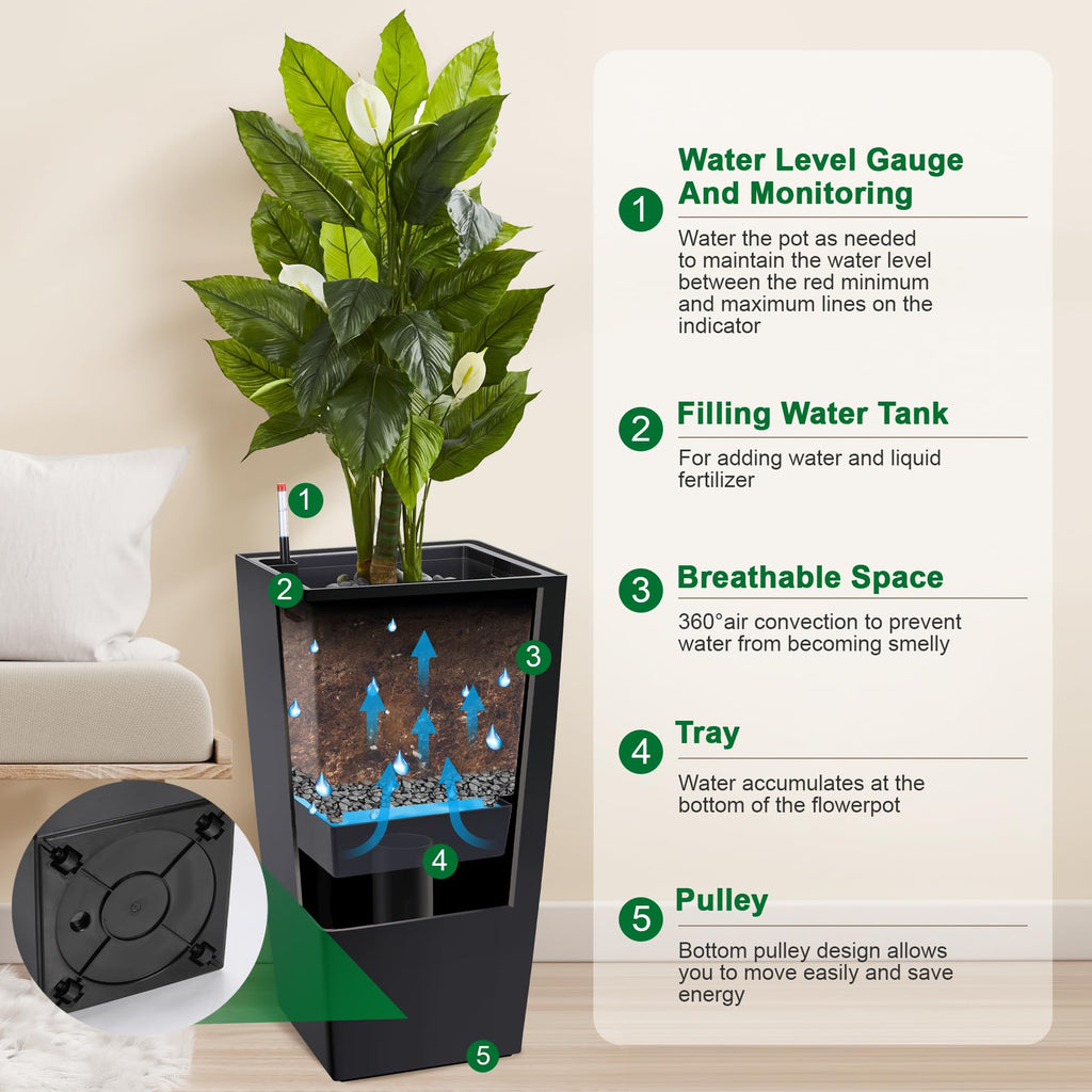 30" Tall Planters Set of 2, Outdoor Planters, Black