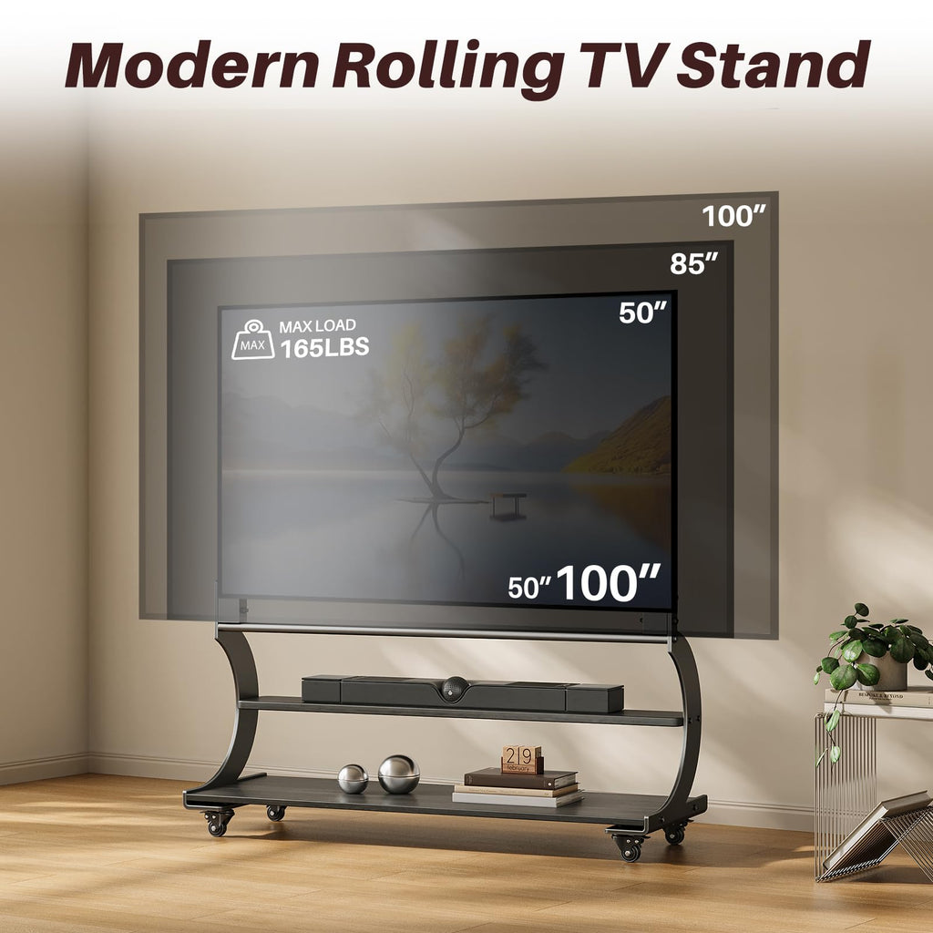 Easel Rolling TV Stand on Wheels for 50-100 Inch TVs with 2-Tier Shelves